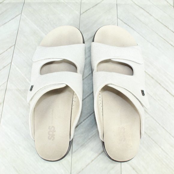 SAS Cozy Cream Leather Hook Loop Double Strap Slip On Slides Sandals Size 10 N - Picture 6 of 9